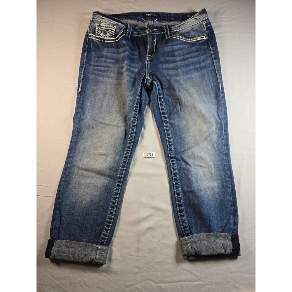 Vigoss Embroidered Heritage Fit Blue Capri Stretch Jeans Size 9/10